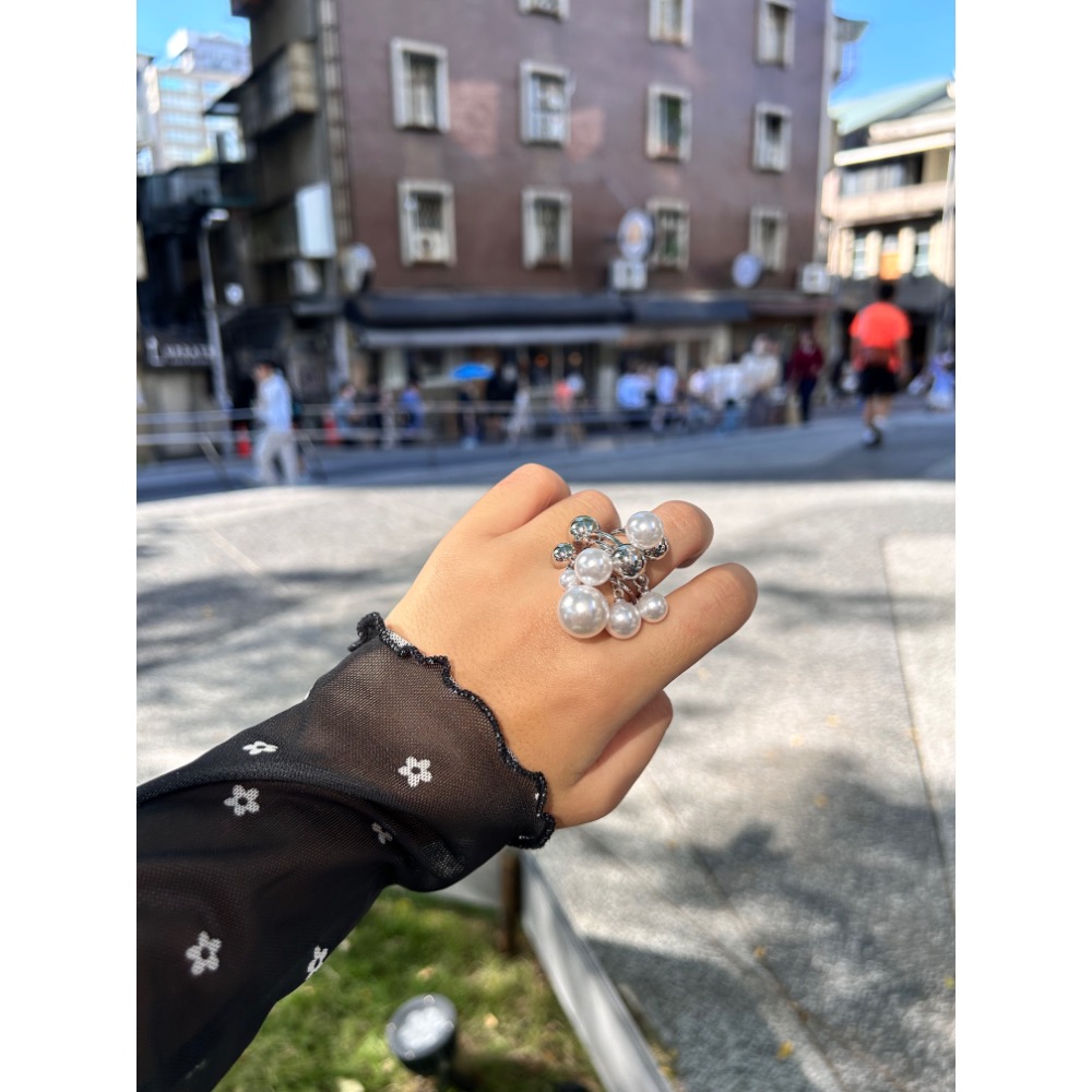 ＼浮誇請進/ 日系 銀珠+珍珠 雙層 葡萄串串 戒指-細節圖3