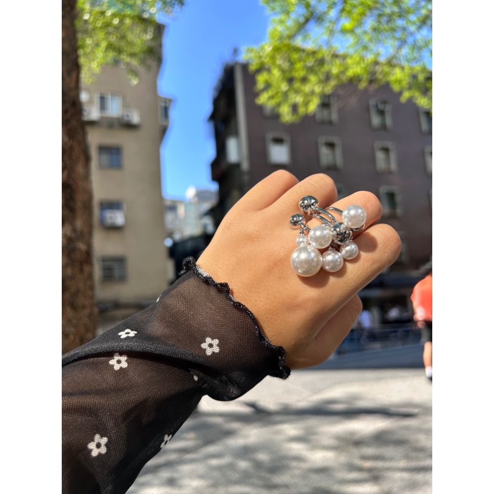 ＼浮誇請進/ 日系 銀珠+珍珠 雙層 葡萄串串 戒指-細節圖4