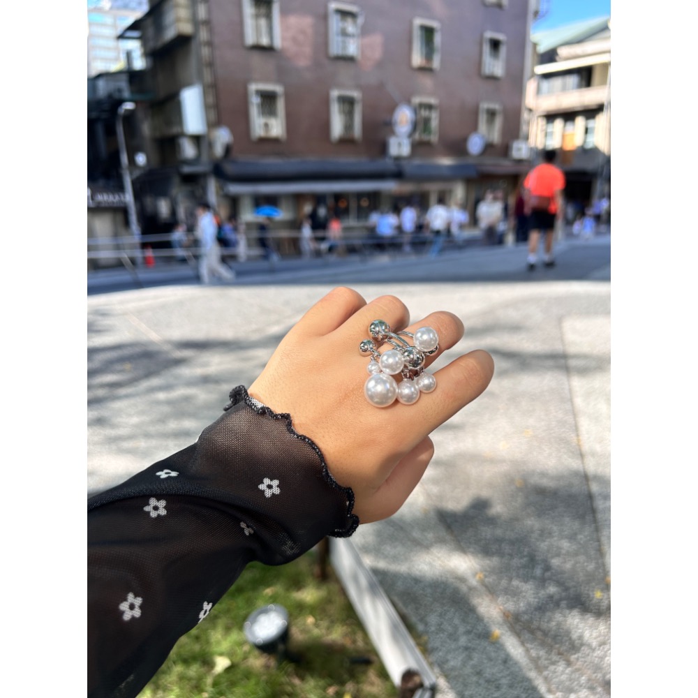 ＼浮誇請進/ 日系 銀珠+珍珠 雙層 葡萄串串 戒指-細節圖5