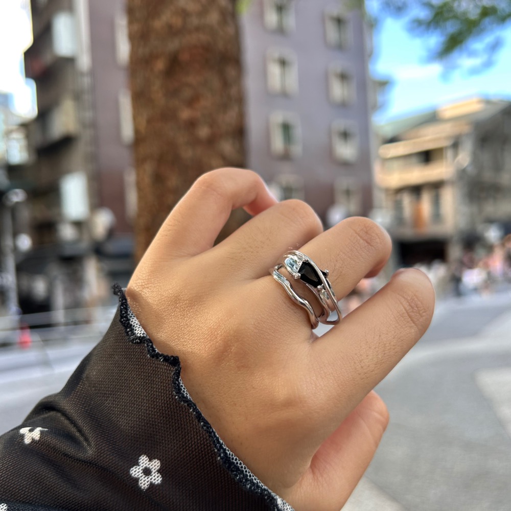 黑色方型寶石 多層次戒指-細節圖2