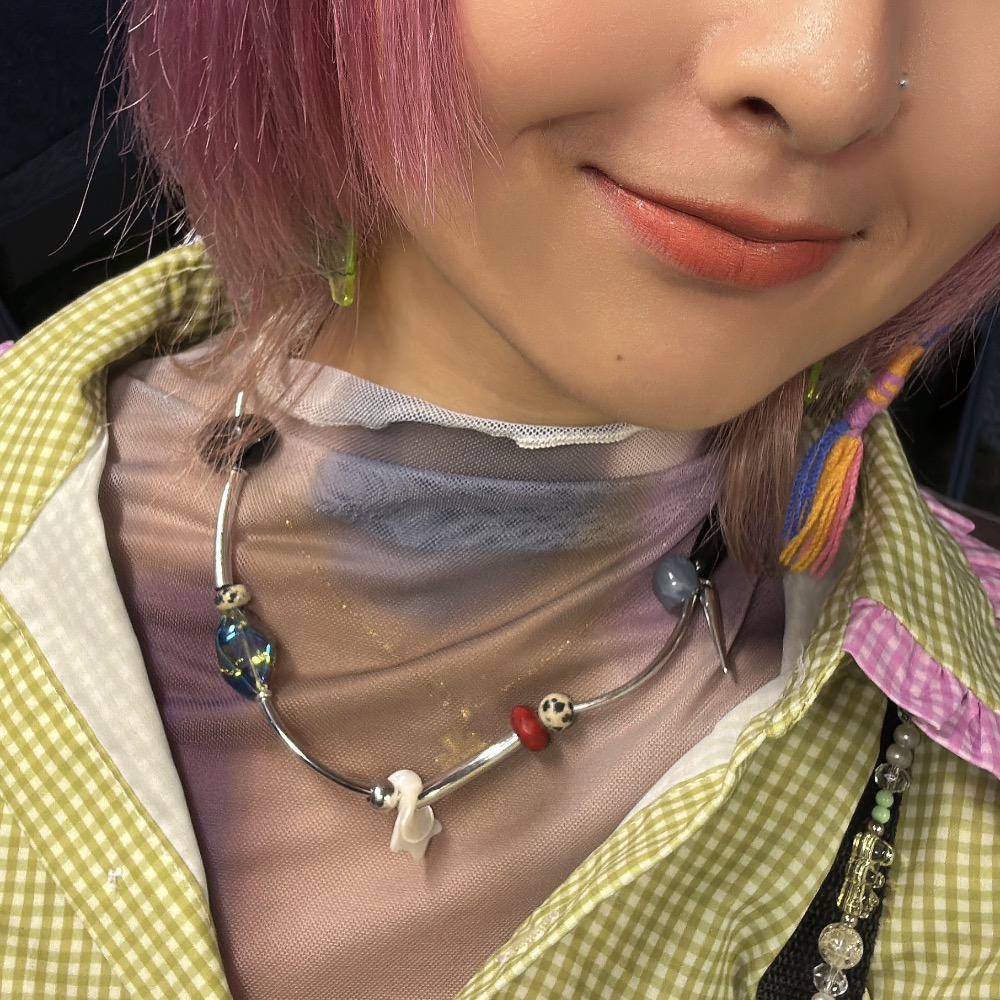 ＼日系/ 異材質拼接 銀管 彩石項鏈-細節圖2