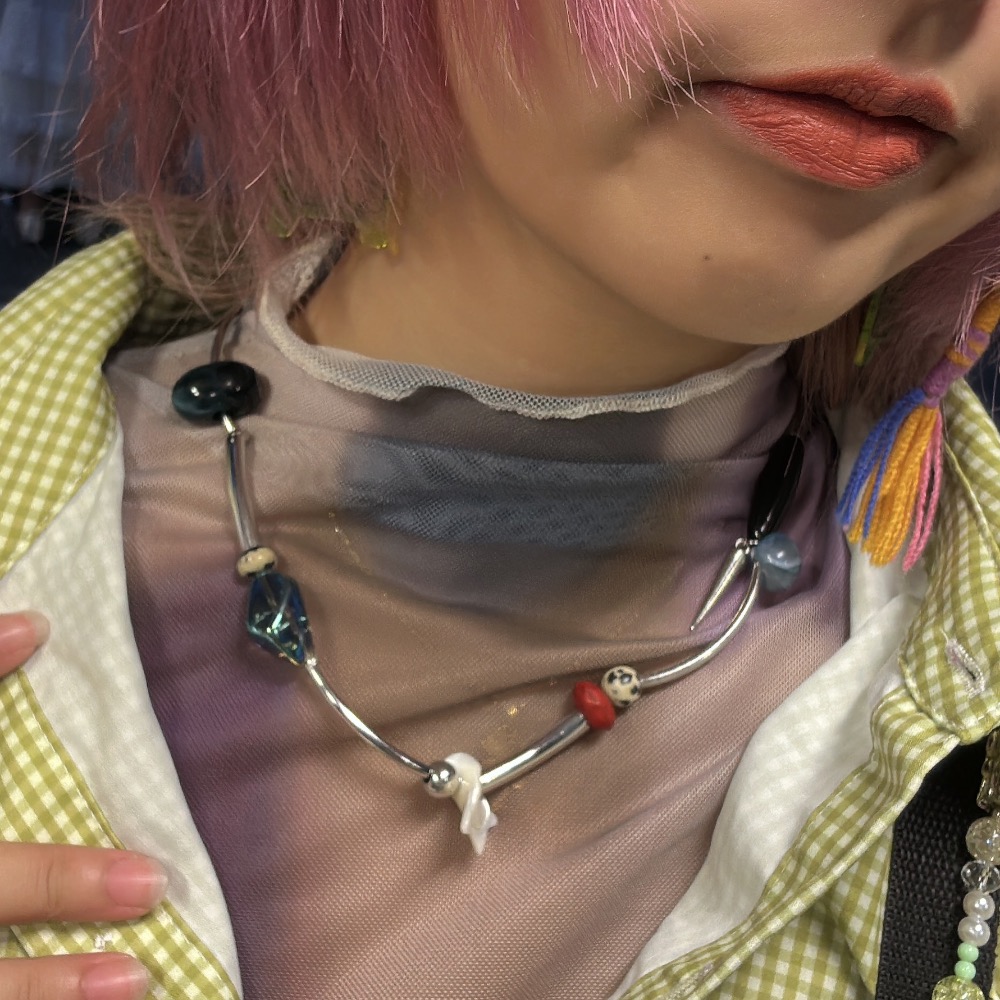 ＼日系/ 異材質拼接 銀管 彩石項鏈-細節圖3