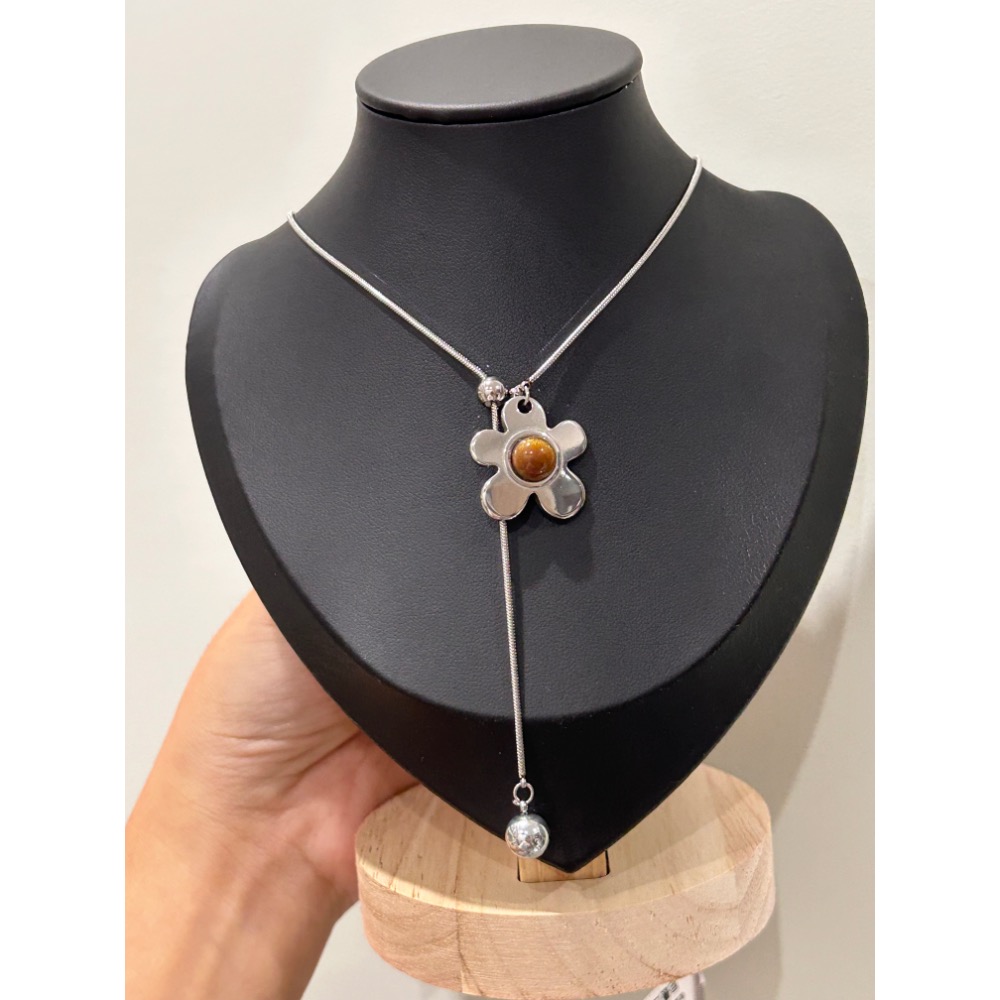 ＼伸縮鏈/ 花朵 寶石不銹鋼 毛衣鏈-細節圖2