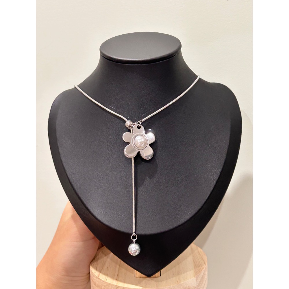 ＼伸縮鏈/ 花朵 寶石不銹鋼 毛衣鏈-細節圖6