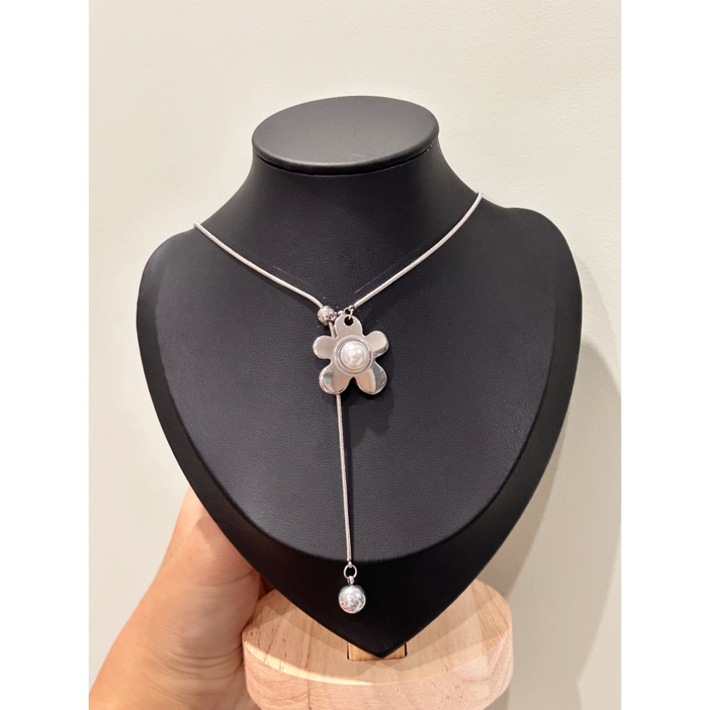 ＼伸縮鏈/ 花朵 寶石不銹鋼 毛衣鏈-細節圖8