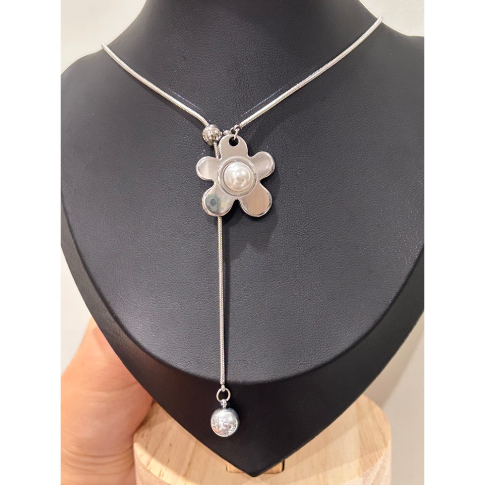 ＼伸縮鏈/ 花朵 寶石不銹鋼 毛衣鏈-細節圖9