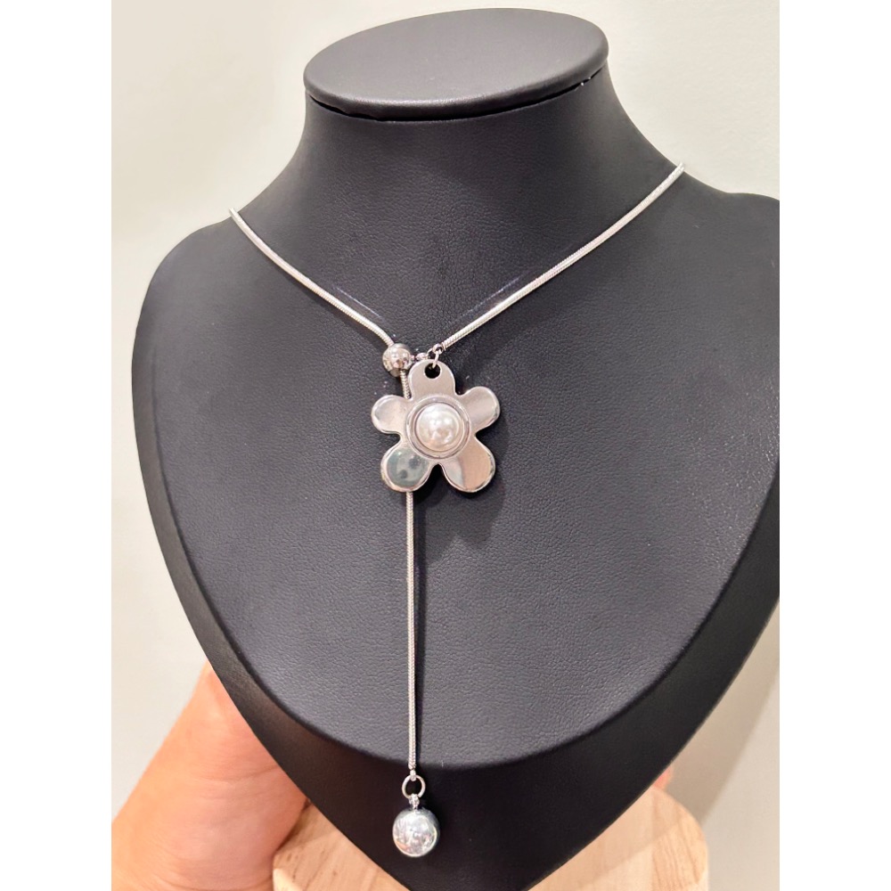 ＼伸縮鏈/ 花朵 寶石不銹鋼 毛衣鏈-細節圖10