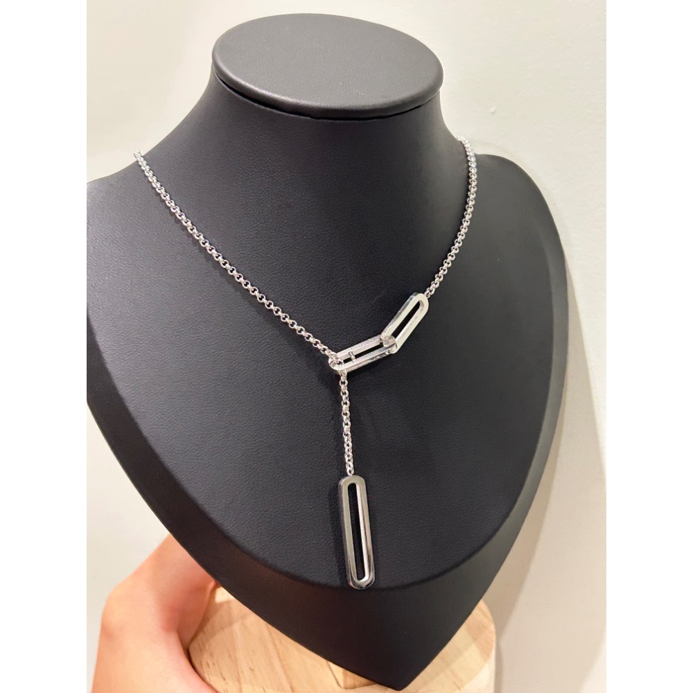 伸縮毛衣鏈！簡約 橢圓方框框 不銹鋼鍊-細節圖2