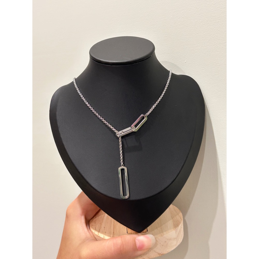 伸縮毛衣鏈！簡約 橢圓方框框 不銹鋼鍊-細節圖3