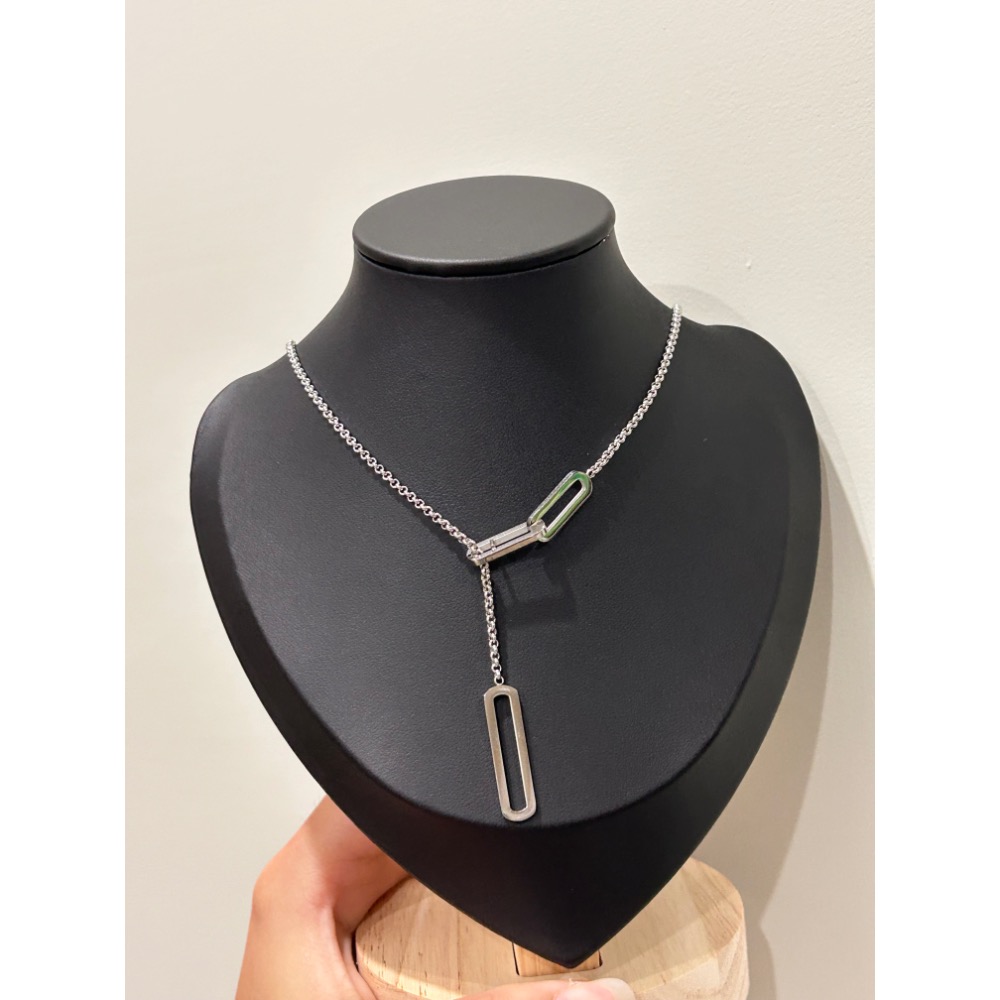 伸縮毛衣鏈！簡約 橢圓方框框 不銹鋼鍊-細節圖4