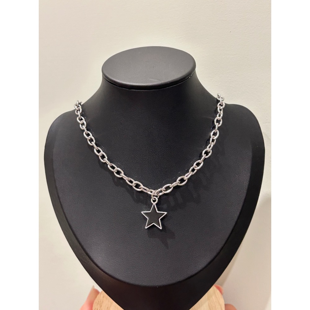 黑色五芒星星鏈條項鍊-細節圖3