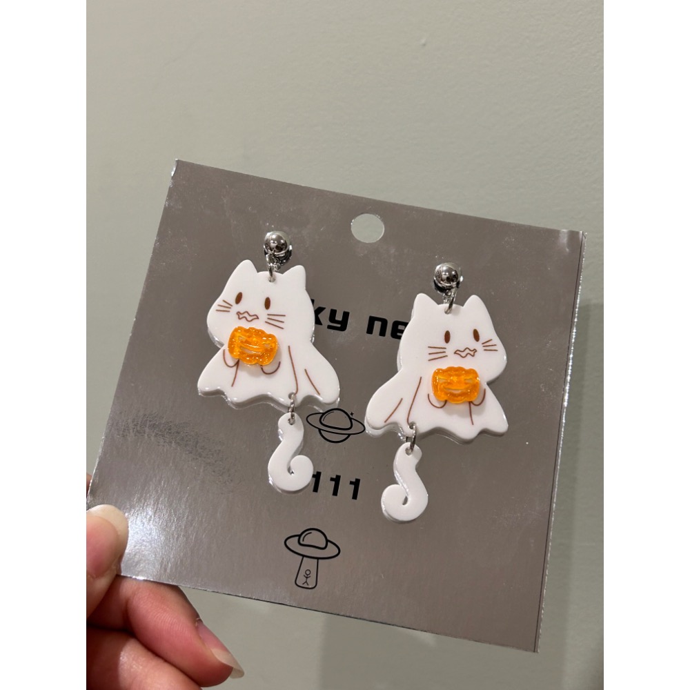 白色幽靈貓貓 南瓜🎃 耳環-細節圖2