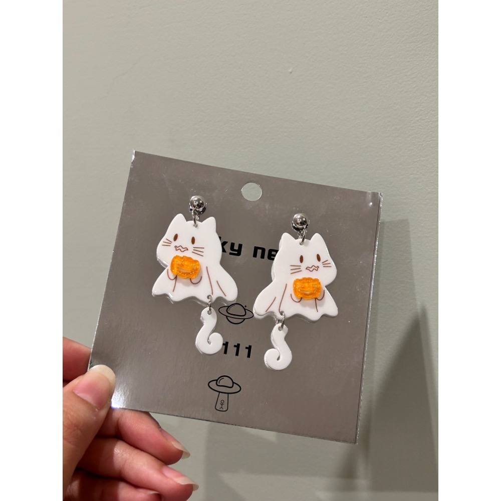 白色幽靈貓貓 南瓜🎃 耳環-細節圖3