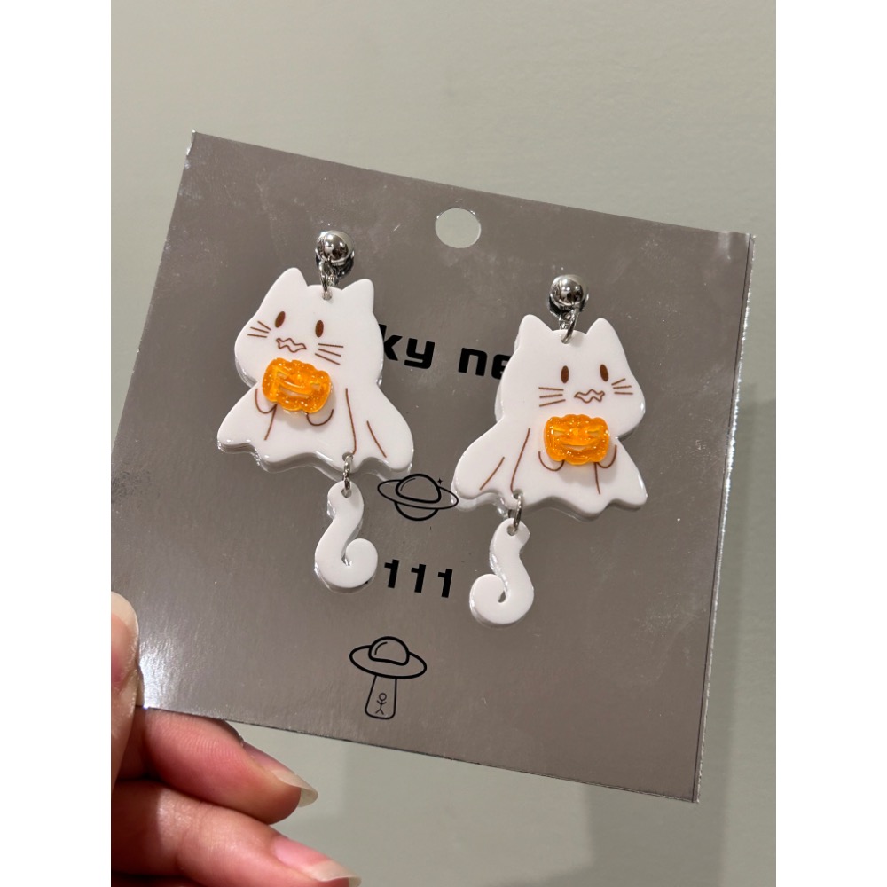白色幽靈貓貓 南瓜🎃 耳環-細節圖4