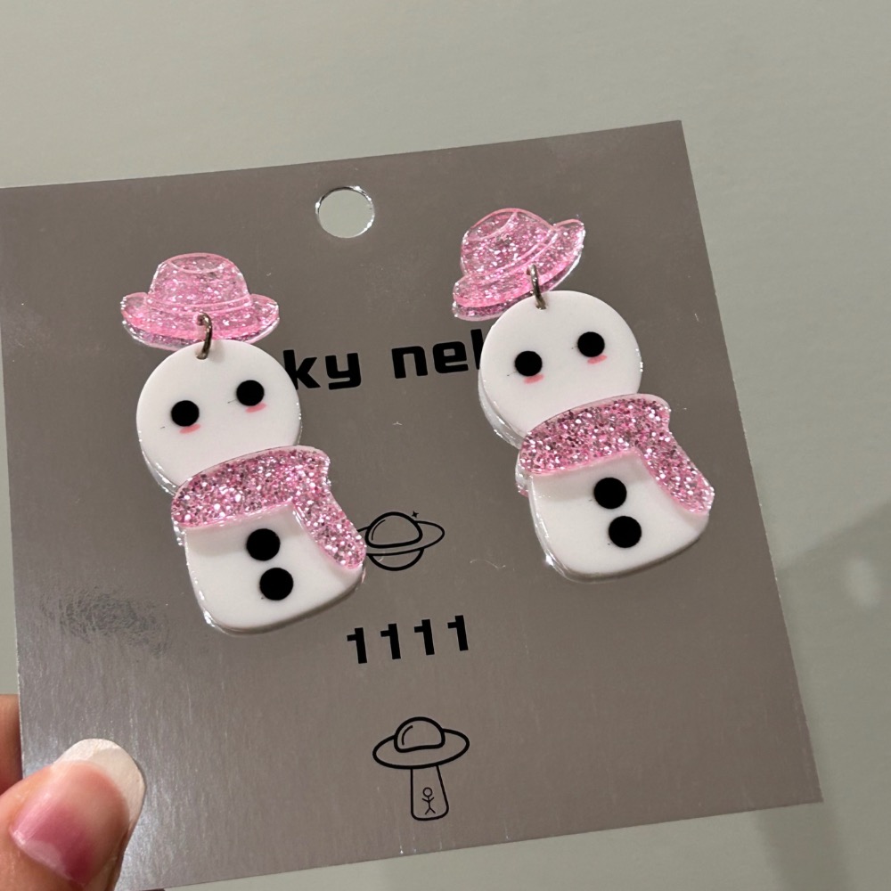 粉色帽子圍巾 雪人耳環 ⛄️-細節圖2