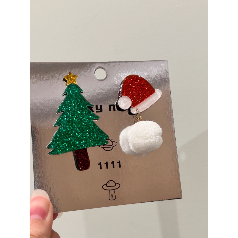 聖誕樹+聖誕帽球球 耳環-細節圖2