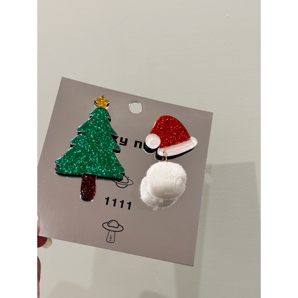 聖誕樹+聖誕帽球球 耳環-細節圖3