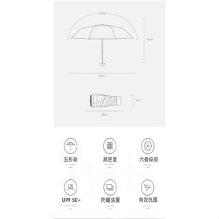 50倍超防曬 超輕190g 黑膠五折雨傘 體感降溫 UPF50 口袋傘-細節圖3