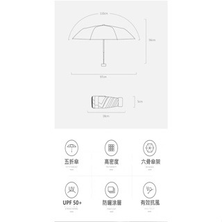 50倍超防曬 超輕190g 黑膠五折雨傘 體感降溫 UPF50 口袋傘-細節圖3