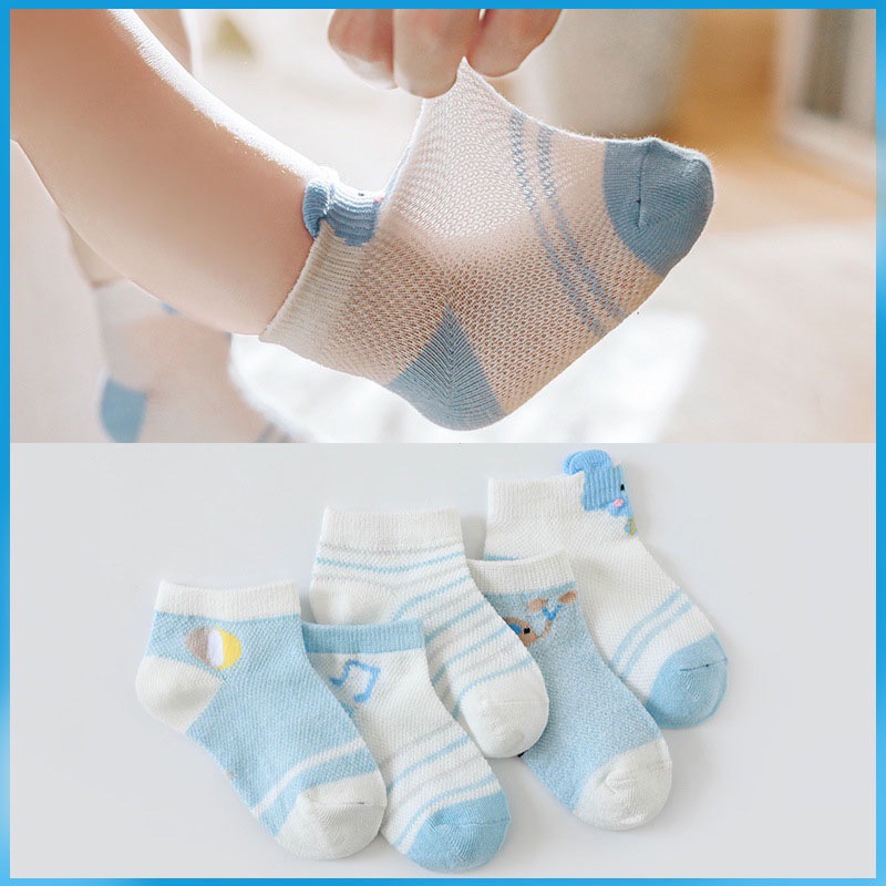 嬰兒短襪 寶寶襪 春夏薄款網眼 卡通動物5雙裝-細節圖3