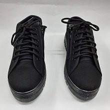 【鞋里】男女款~OK-HOUSE~ 柔軟~舒適~百搭  綁帶+拉鍊 流行帆布鞋 工作鞋 台灣製造 粗底防滑膠底~全黑色~-細節圖2