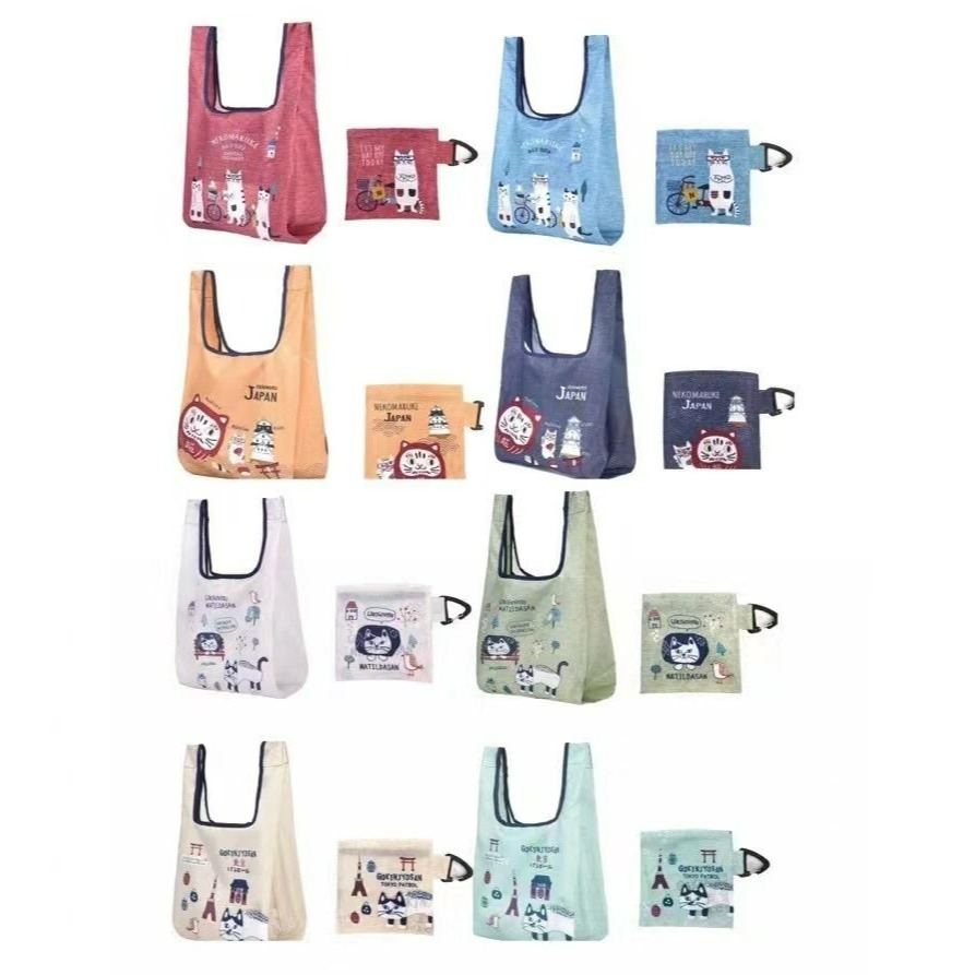 日本品牌 kusuguru 印花貓咪購物袋 可折叠 購物手拎袋 超市購物包-細節圖2