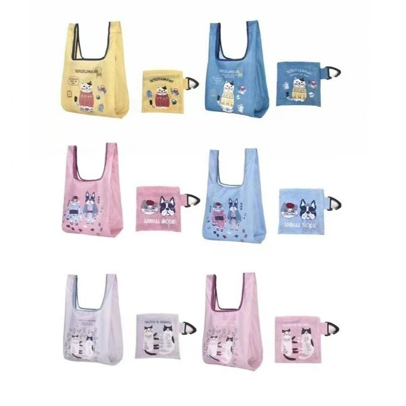 日本品牌 kusuguru 印花貓咪購物袋 可折叠 購物手拎袋 超市購物包-細節圖3