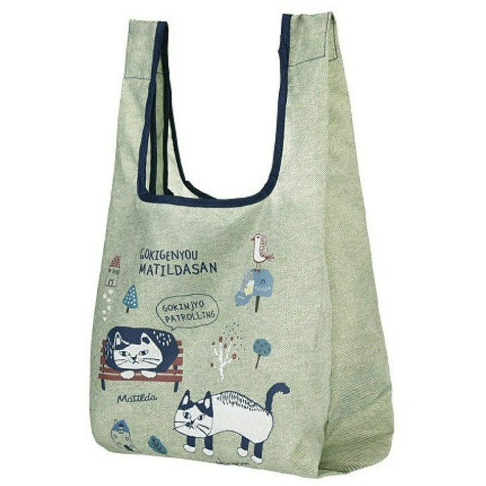日本品牌 kusuguru 印花貓咪購物袋 可折叠 購物手拎袋 超市購物包-細節圖5