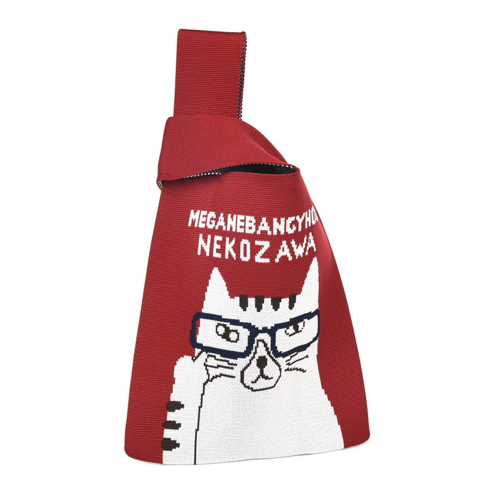 【台灣現貨】日本品牌 kusuguru 眼鏡貓 編織包 手提包 鉤織斜挎包 斜揹 外出小包 日本貓咪手提布包-細節圖5