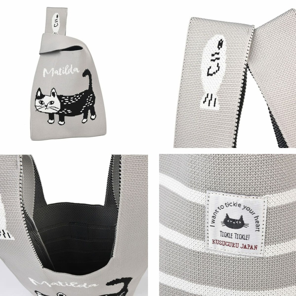 【台灣現貨】日本品牌 kusuguru 眼鏡貓 編織包 手提包 鉤織斜挎包 斜揹 外出小包 日本貓咪手提布包-細節圖3