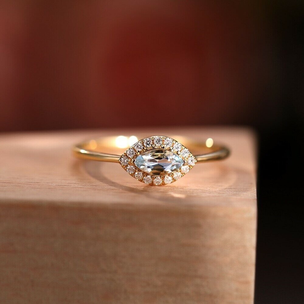 【WhiteKuo】18K鑽石馬眼海藍寶戒指-細節圖2