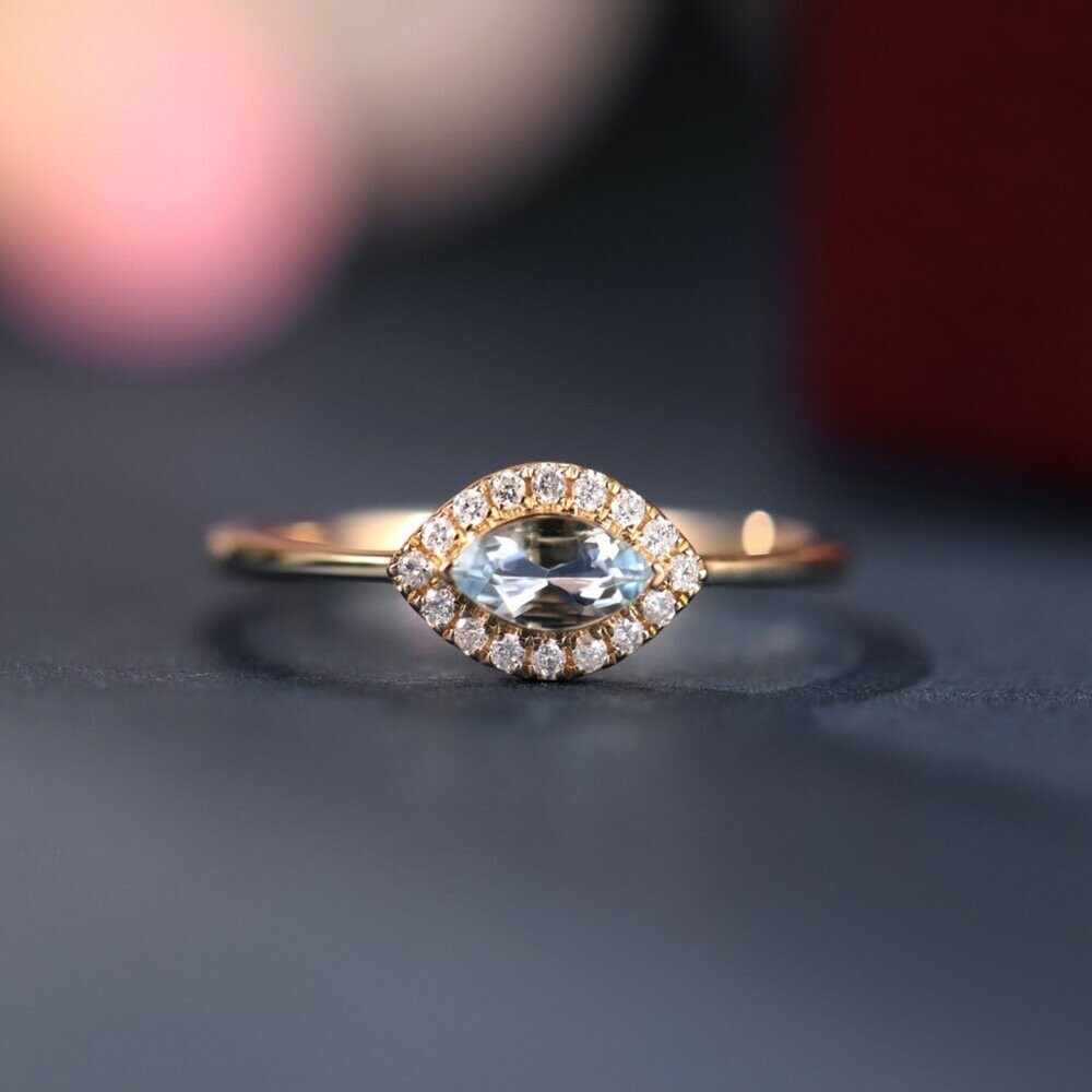 【WhiteKuo】18K鑽石馬眼海藍寶戒指-細節圖3