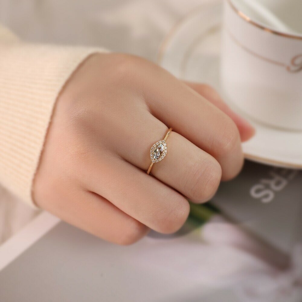 【WhiteKuo】18K鑽石馬眼海藍寶戒指-細節圖4