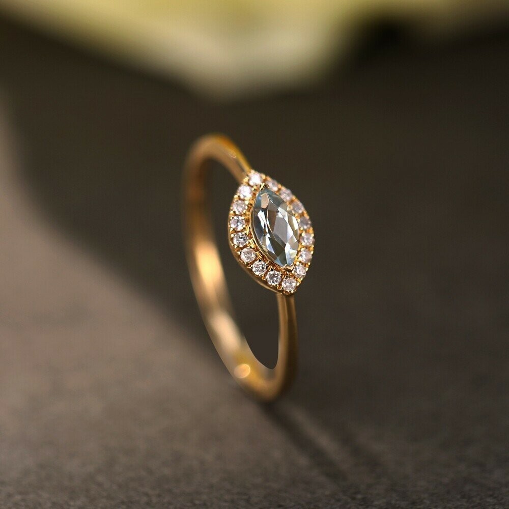 【WhiteKuo】18K鑽石馬眼海藍寶戒指-細節圖5