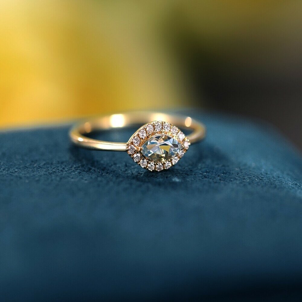 【WhiteKuo】18K鑽石馬眼海藍寶戒指-細節圖6