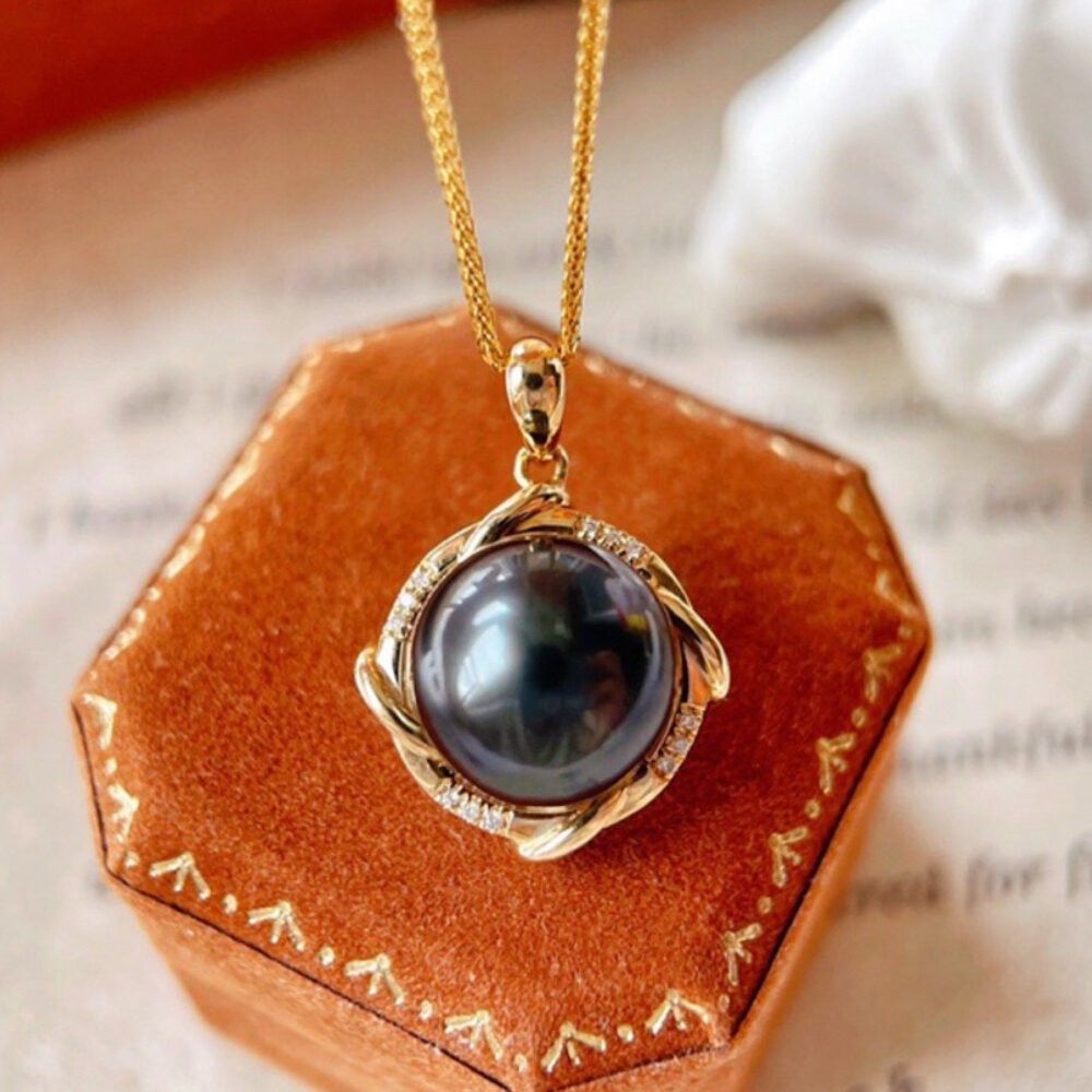 【WhiteKuo】18k三色漩渦天然大溪地珍珠鑽石項鏈-細節圖2