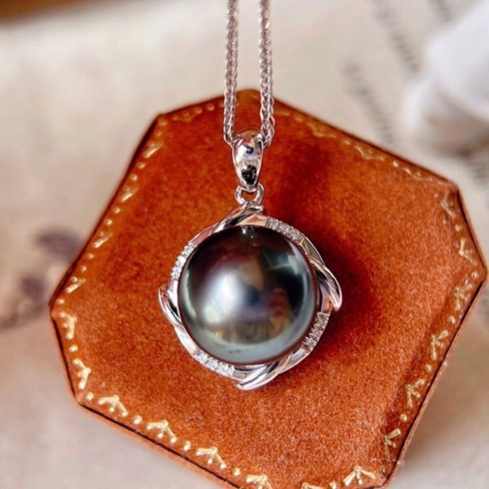 【WhiteKuo】18k三色漩渦天然大溪地珍珠鑽石項鏈-細節圖4