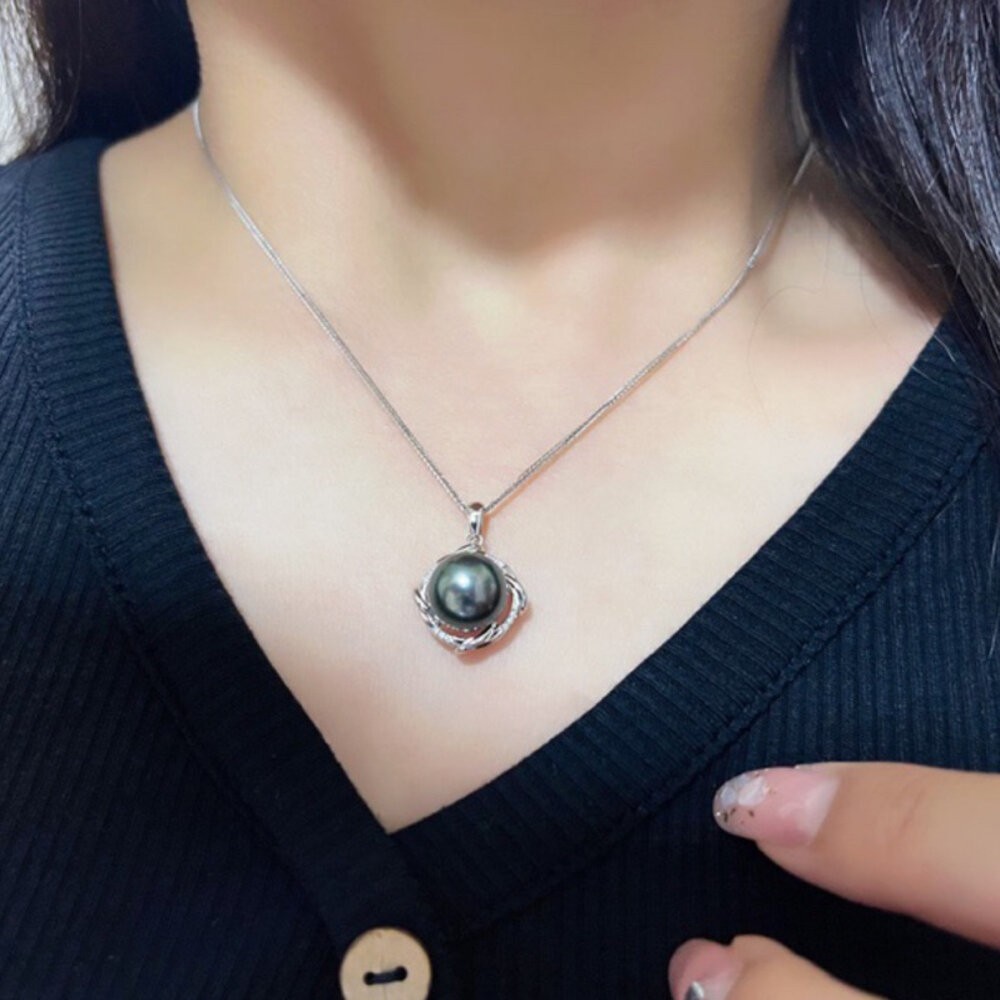 【WhiteKuo】18k三色漩渦天然大溪地珍珠鑽石項鏈-細節圖6