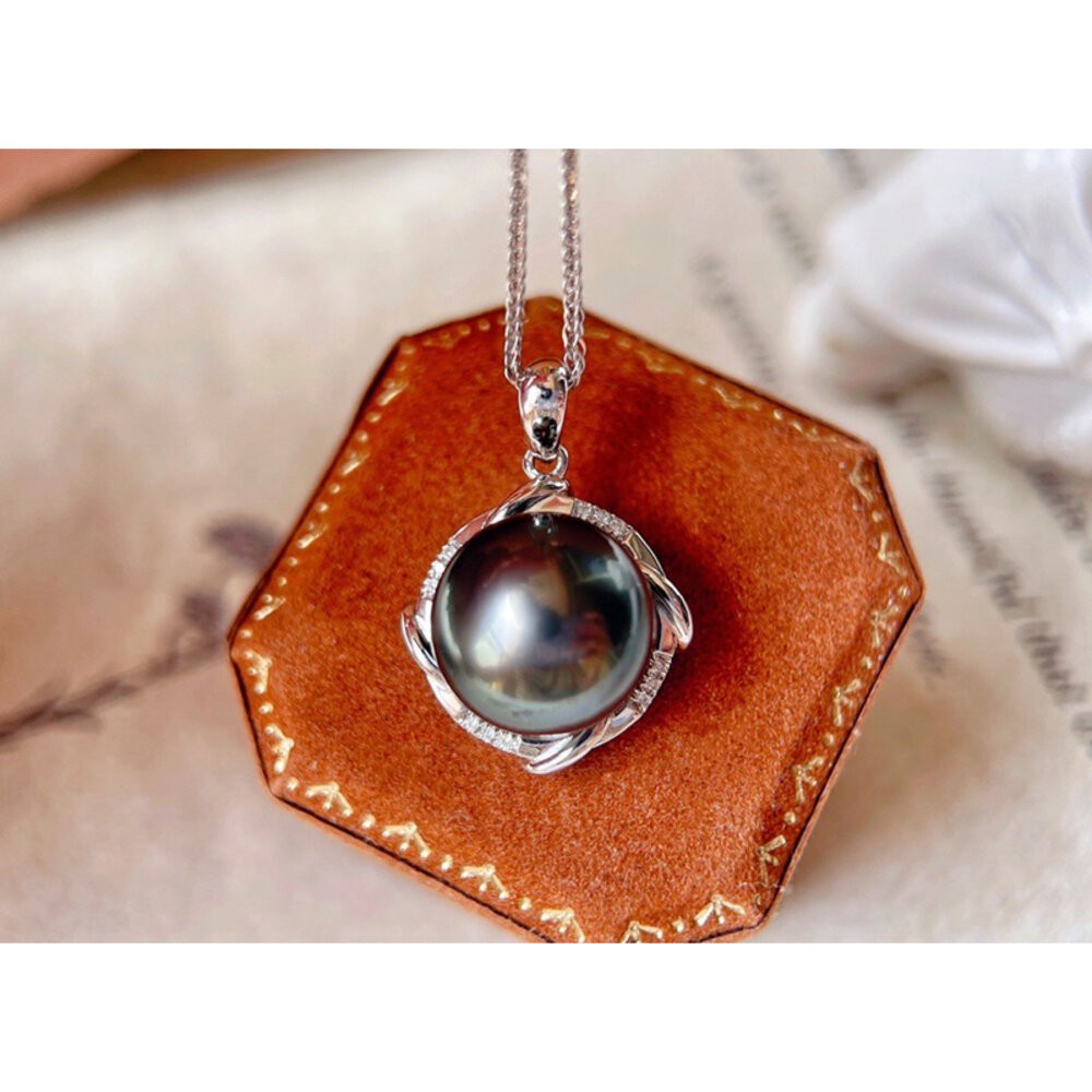 【WhiteKuo】18k三色漩渦天然大溪地珍珠鑽石項鏈-規格圖6