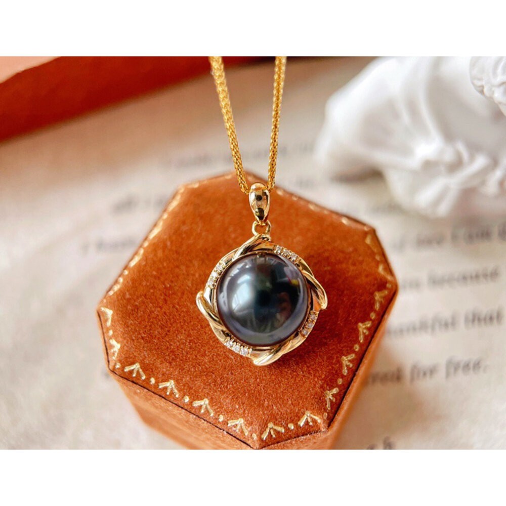 【WhiteKuo】18k三色漩渦天然大溪地珍珠鑽石項鏈-規格圖6