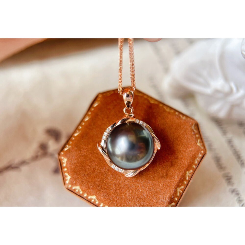 【WhiteKuo】18k三色漩渦天然大溪地珍珠鑽石項鏈-規格圖6