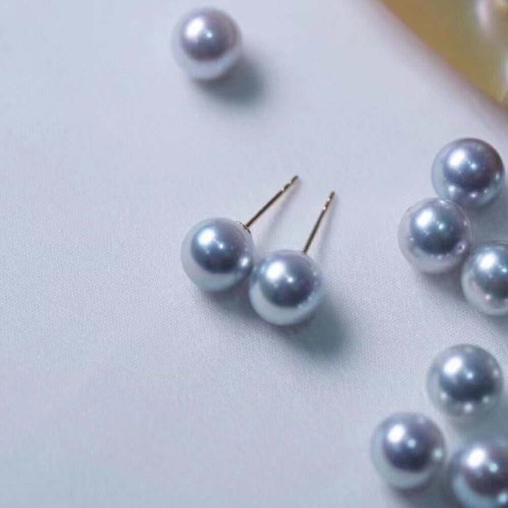 【WhiteKuo】18k天然海水akoya真多麻珍珠耳針7.5~8mm-細節圖2