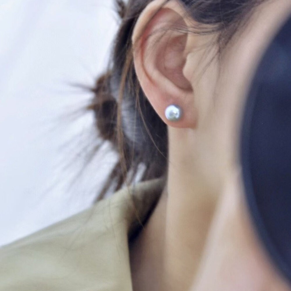 【WhiteKuo】18k天然海水akoya真多麻珍珠耳針7.5~8mm-細節圖8