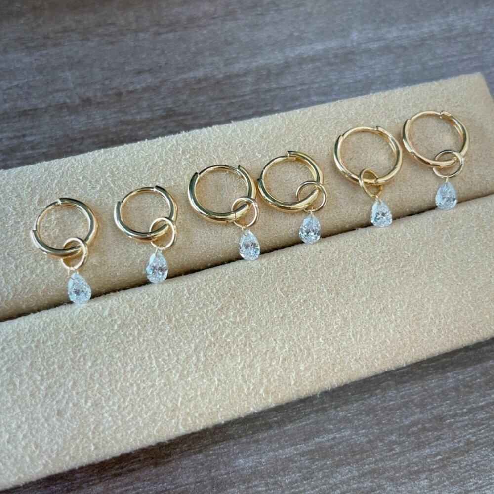 【WhiteKuo】18kJennie明星同款耳環 小紅書爆款 培育鑽石垂墜耳針-細節圖6