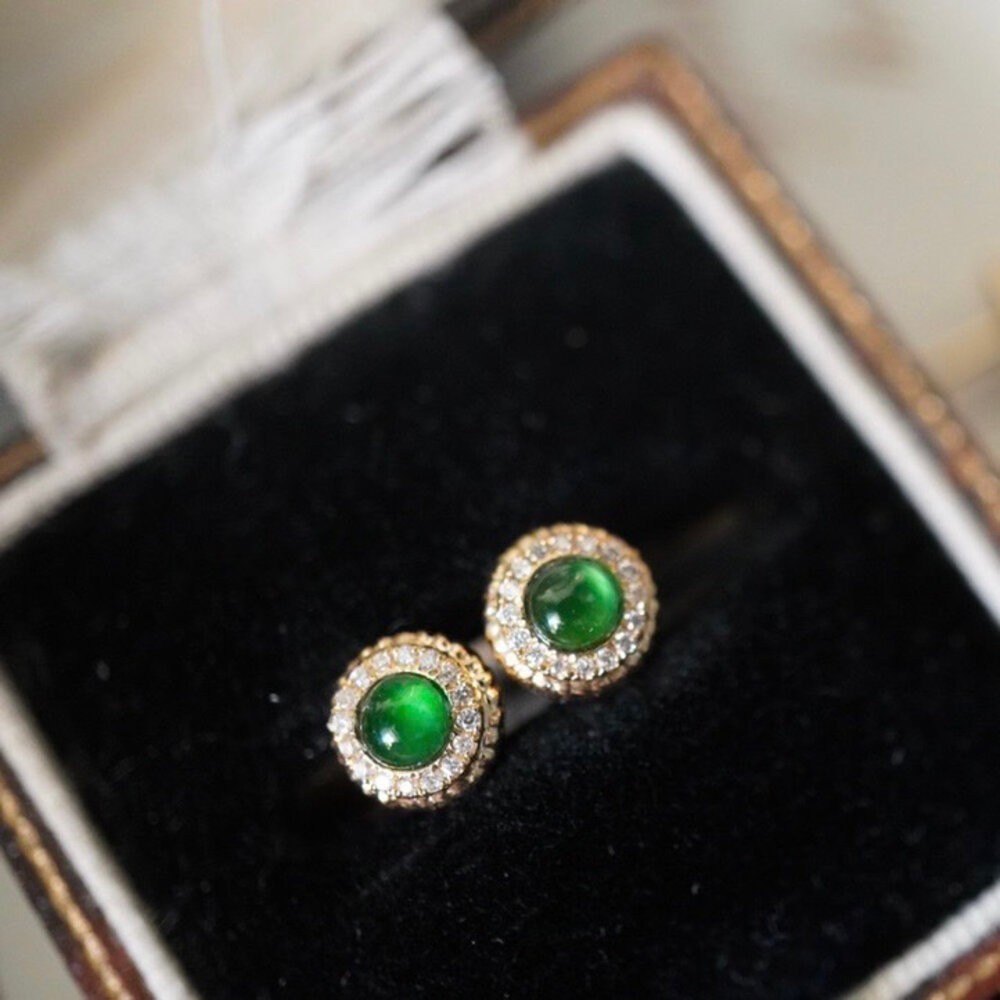 【WhiteKuo】18k天然翡翠鑽石麻花邊耳飾/耳釘/耳針-細節圖5