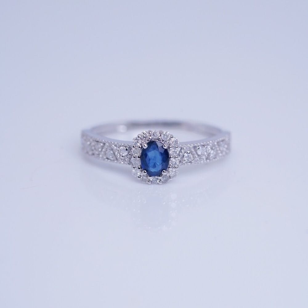 【WhiteKuo】18k橢圓形藍寶石珠邊鏤空戒指-細節圖4