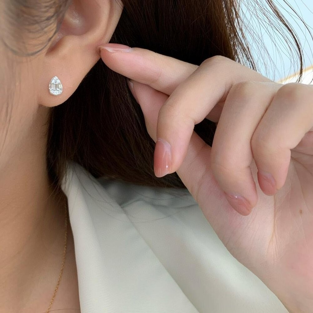 【WhiteKuo】18k小水滴鑽石耳釘/耳針/耳環-細節圖4