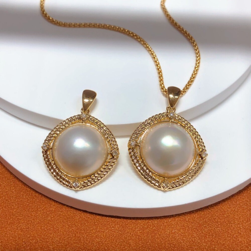 【WhiteKuo】18k天然海水馬貝珍珠套裝，墜子與耳環/耳針-規格圖5