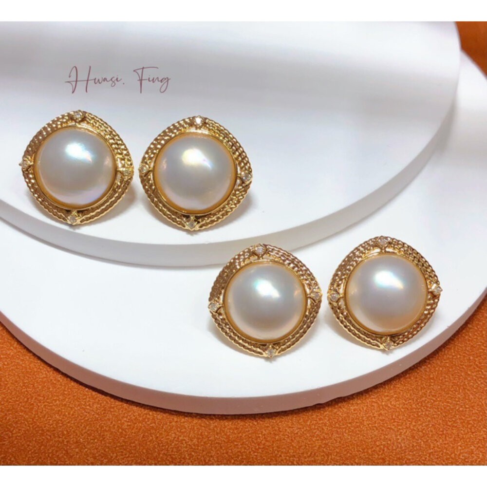 【WhiteKuo】18k天然海水馬貝珍珠套裝，墜子與耳環/耳針-規格圖5