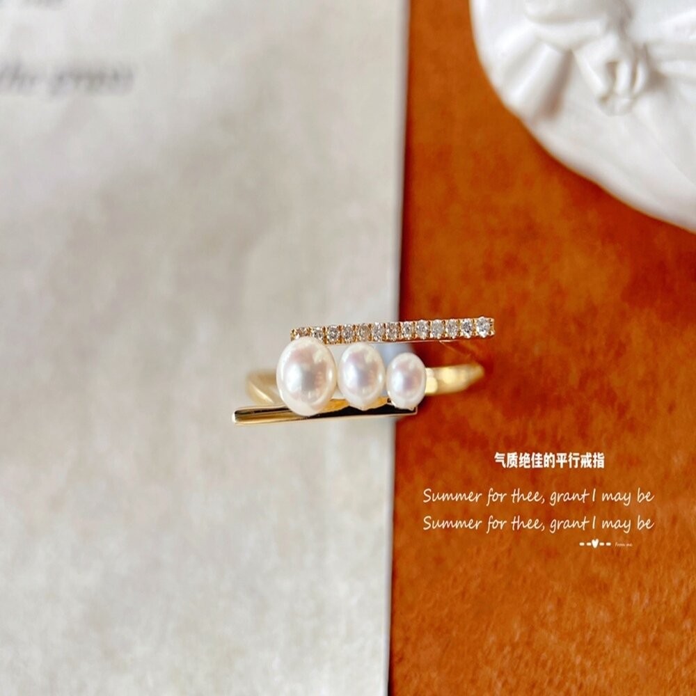 【WhiteKuo】18k高級感回頭率百分百平衡木珍珠戒指-細節圖2